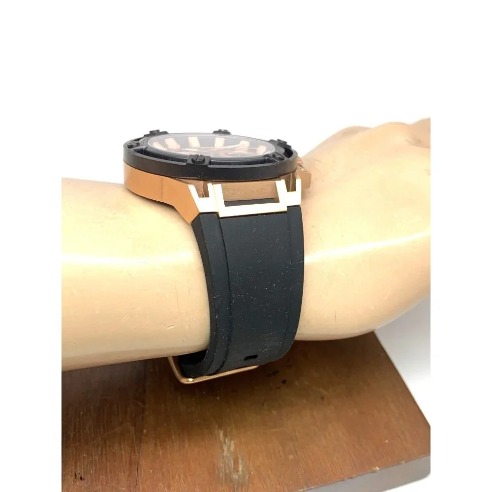 Guess Men's Watch GW0423G5 Quartz Black Rose Gold Rubber Strap 47mm